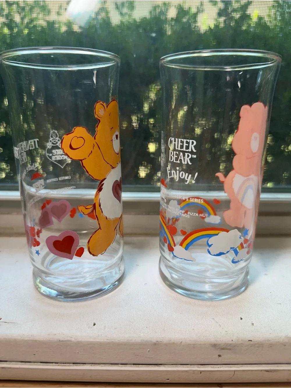 Vintage Care Bears Drinking Glasses - tenderHeart & cheer bear Rainbow